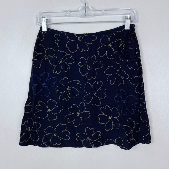 Express Floral Mini Skirt Womens Size 3/6 Black Yellow Purple 100% Rayon - Picture 1 of 7